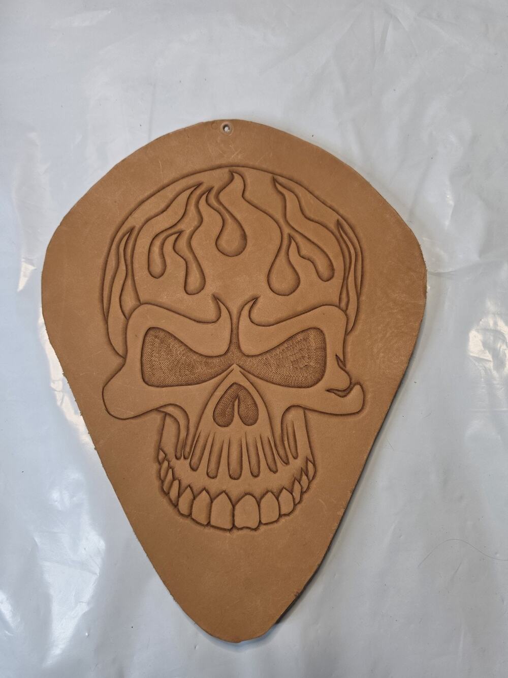 100% Hand Tooled Leather Top For Chopper, Bobber Harley Seat Skull Face Flames